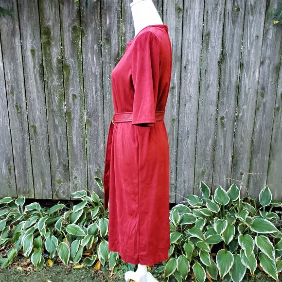 NWT Zara Stretchy Belted Shirt Dress Burgandy - Picture 5 of 6